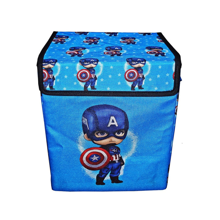 Cartoon Blue Printed Fold-able Storage Box with Flip Top Lid Non Woven Fabric Clothes Organizer Basket