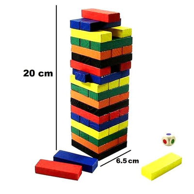 Multicolor Wooden Stacking Board Games Zenga 54 Pcs Blocks, 1 Dice Tumbling Tower Balancing Montessori Toys Kids