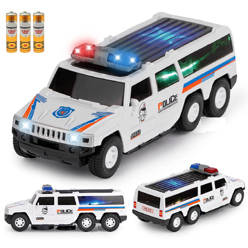 360 Degree Rotating Bump and Go Action USV Police Car Toy for Kids with Light & Siren Sound (Pack of 1) White