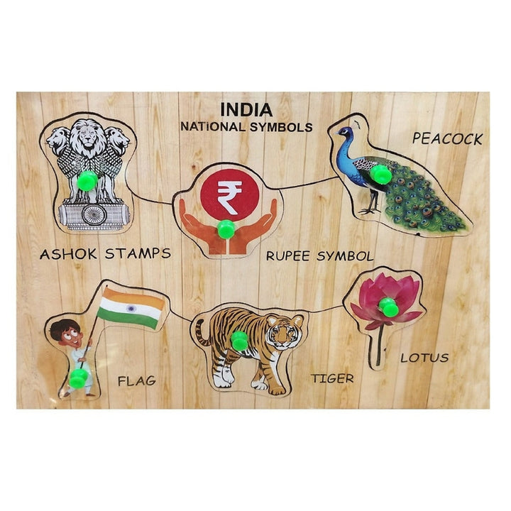 Wooden Jigsaw Puzzles Toy Early Educational Learning Shapes Multicolor Indian National Symbol Design-3