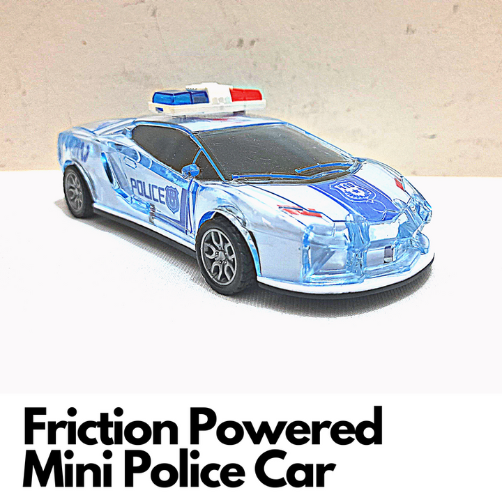 Friction Powered Mini Police Car with Music and 3D Lightning | Pull Back Police Car for Kids (Mini Police Car)