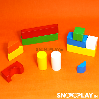 Wooden Geometrical Shapes & Building Blocks (with a wooden tray)