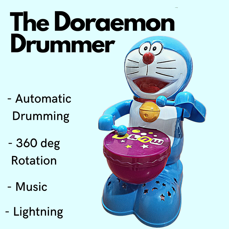 Rotating Doraemon Beat Drummer Toy with Flashing Lights (1-4 Years)