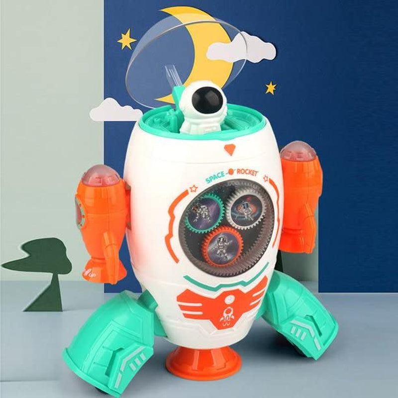 Space Rocket Musical Toy with Moving Gears Flashing Lights and Rotation Feature Cartoon