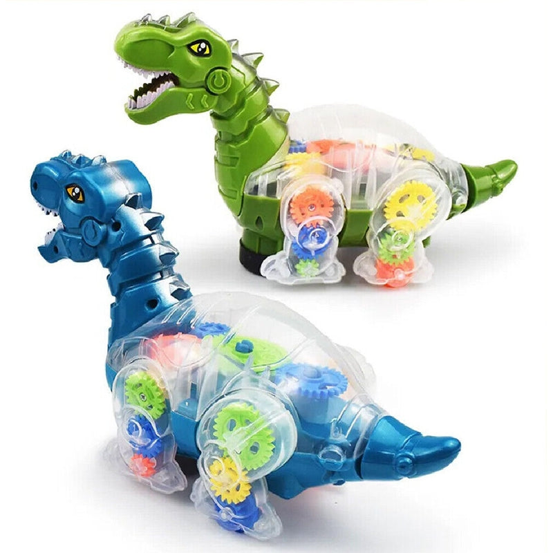 Electric Transparent Gear Dragon Dinosaur Toy Musical Sound 360°Rotation Battery Operated Moving Toys for kids-Multicolor