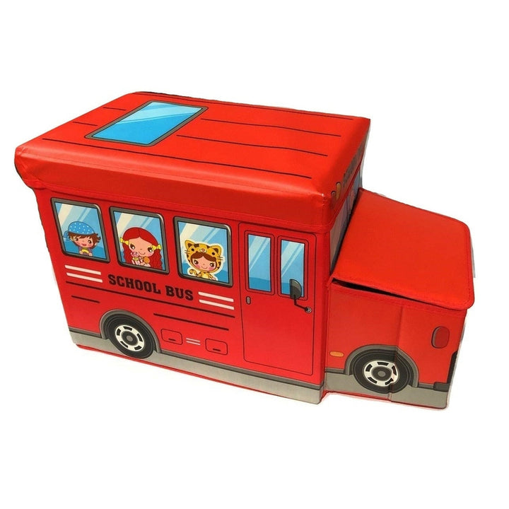 Portable Folding School Bus Laundry Orgainzer Cum Sitting Stool for Kid Toys, Games, Books Red Storage Box Multipurpose Uses