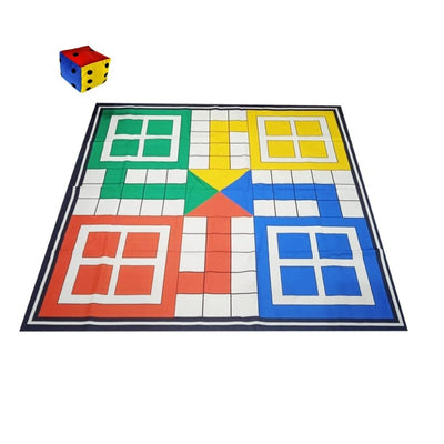 Foldable Ludo Board Game Big Size Floor Play Mat 4 X 4 Feet with Dice 4 Inches 1 Tokens Anti-Skid Family Fun Outdoor Indoor Activity Playing