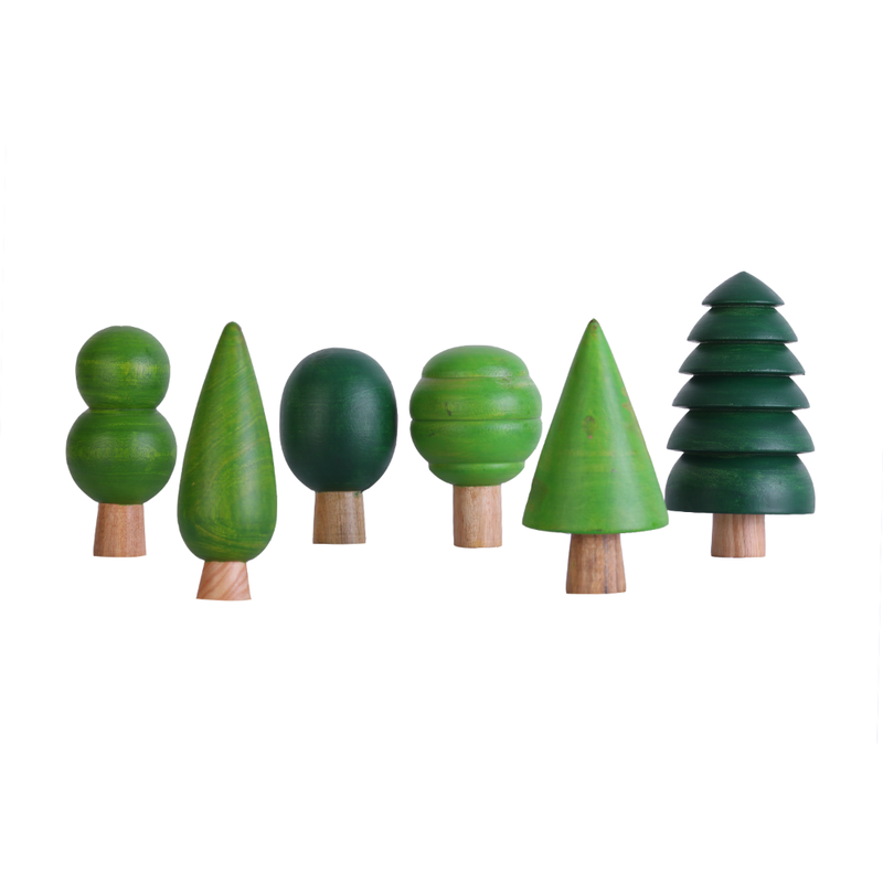 6 Wooden Dinosaurs & 3 Trees Set - B (3-7 Years)