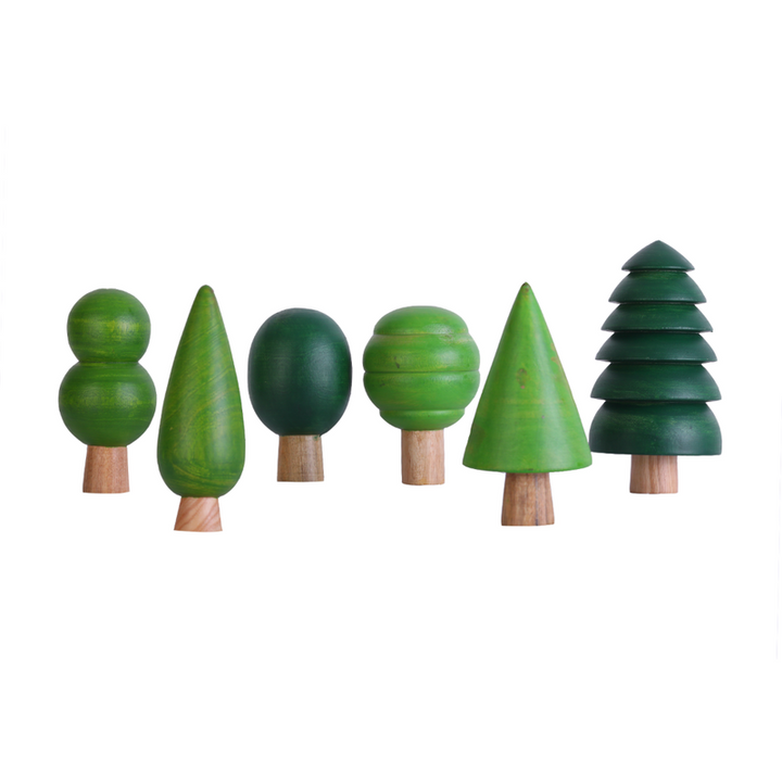 6 Wooden Dinosaurs and 3 Trees Set - B