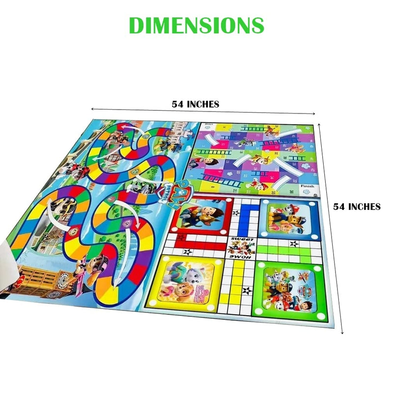 Paw Pets Cartoons Printed Jumbo 3 in 1 Ludo, Snake & Ladder and Town Game with Dice & Tokens, Reversible Anti-Skid