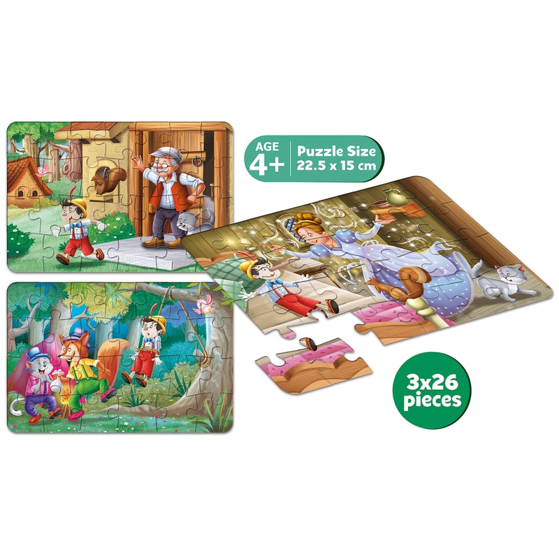 Pinocchio - A Set Of 3 Puzzles - 26 Pieces Each