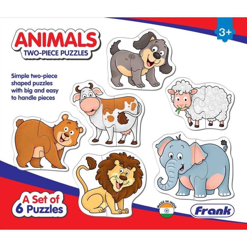 Animals - A Set of 6 Shaped Puzzles - 2 Pieces each