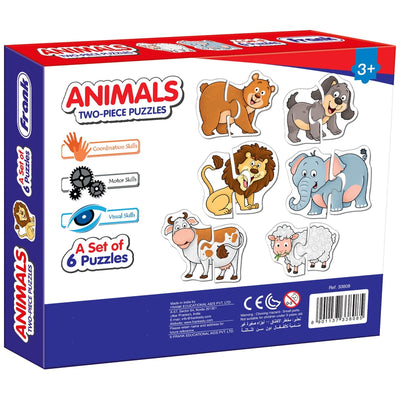 Animals - A Set of 6 Shaped Puzzles - 2 Pieces each