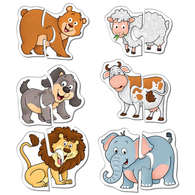 Animals - A Set of 6 Shaped Puzzles - 2 Pieces each