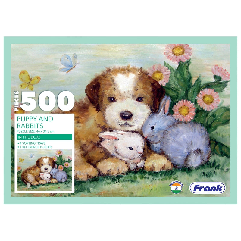 Puppy And Rabbits 500 Piece Jigsaw Puzzle