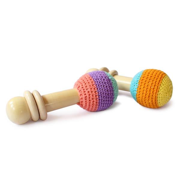 Organic Crochet Shaker Wooden Baby Rattle Toy