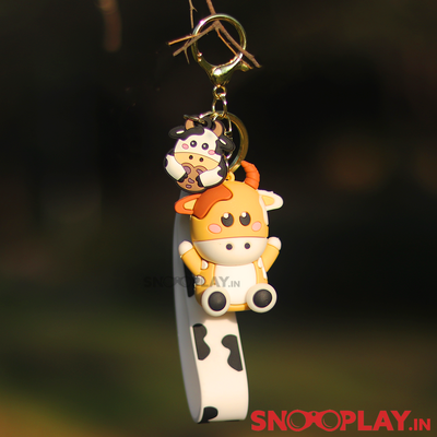 3D Cow Keychain with Lobster Clasp Hook & Charm - 2 Colour Variants