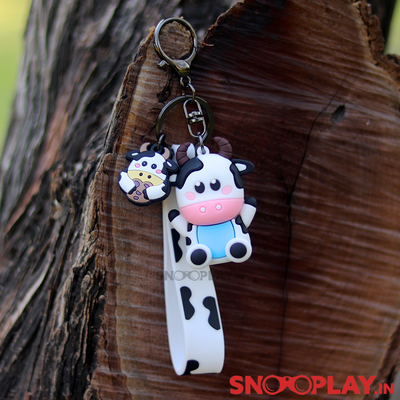 3D Cow Keychain with Lobster Clasp Hook & Charm - 2 Colour Variants