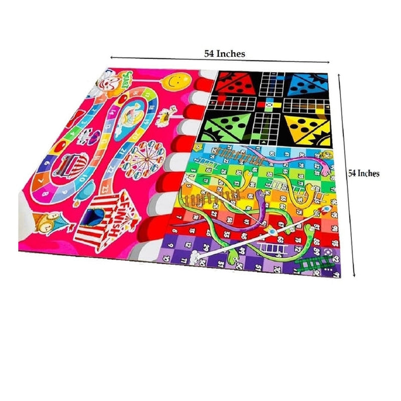 Circus Printed Jumbo 3 in 1 Ludo, Snake & Ladder Kids Play Mat Dice & Tokens, Reversible Big Size