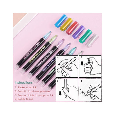 Marker Pen 12 Colors Double Outline Metallic Glitter Waterproof Marker Pens Make Drawing/Greeting Cards/Art & Craft