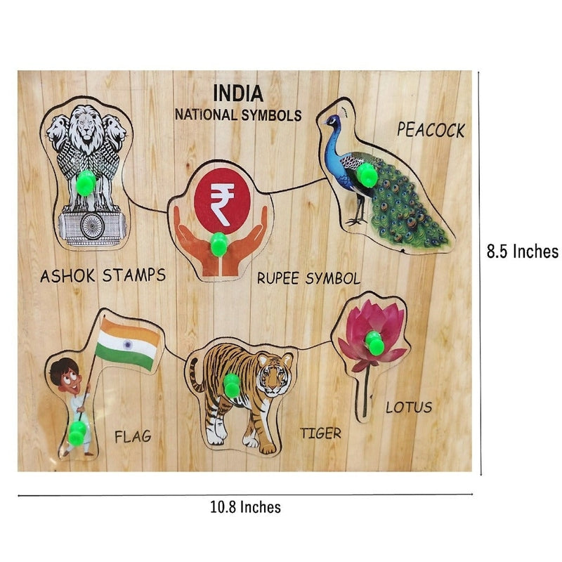 Wooden Jigsaw Puzzles Toy Early Educational Learning Shapes Multicolor Indian National Symbol Design-3