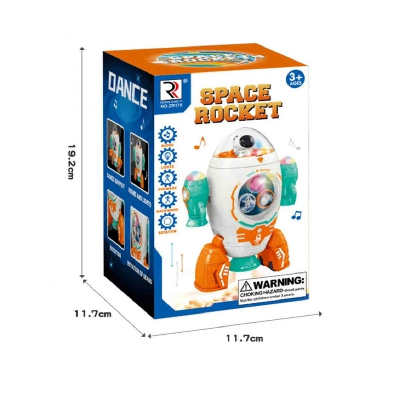 Space Rocket Musical Toy with Moving Gears Flashing Lights and Rotation Feature Cartoon