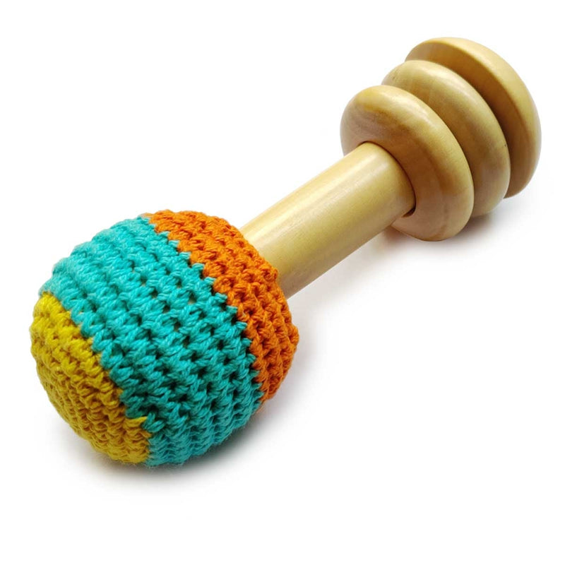Organic Crochet Shaker Wooden Baby Rattle Toy