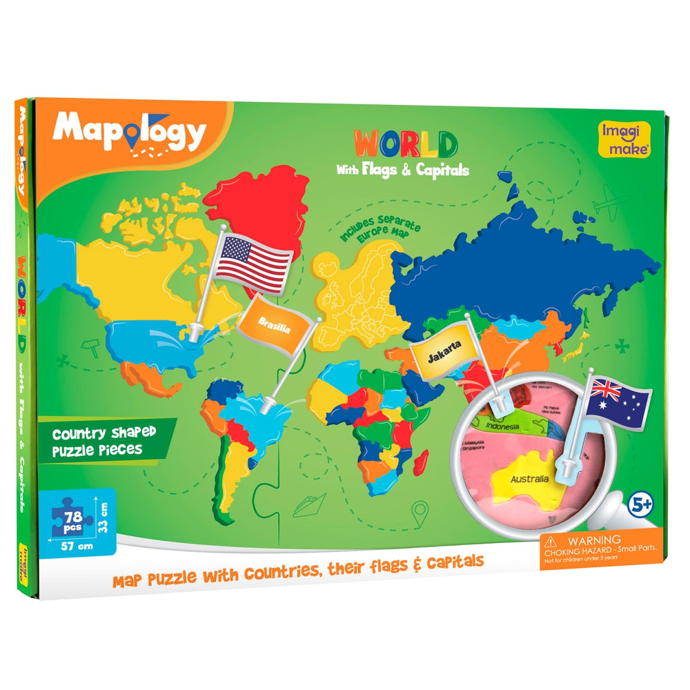 Mapology World with Flags & Capitals Puzzle Frame Set