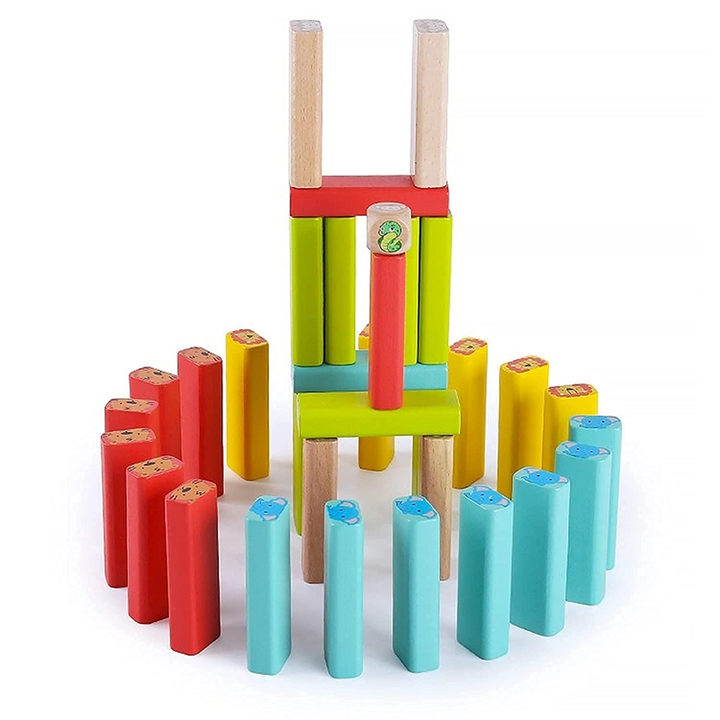 Animal Printed Educational Wooden Stacking Tumbling Tower Blocks Toys, Building Blocks for Kids (54 Pcs)