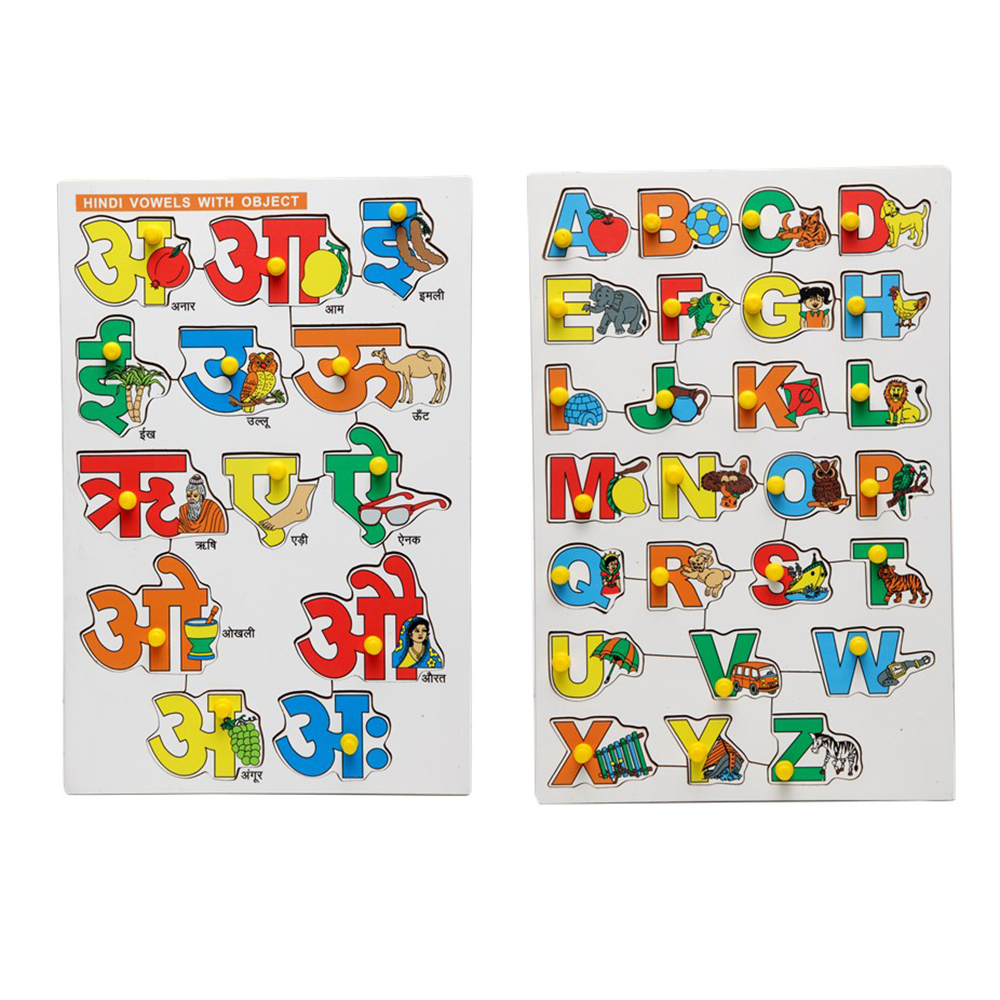 Pack of 2 - Wooden Hindi Vowels & Alphabet Puzzle (2-4 Years)