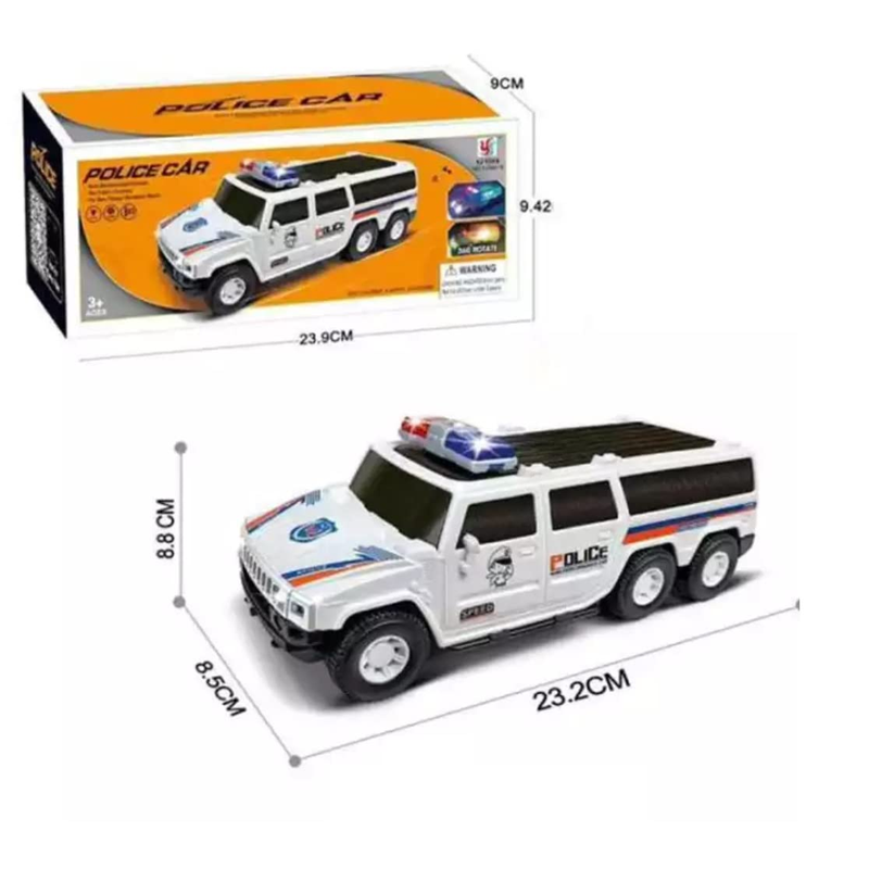 360 Degree Rotating Bump and Go Action USV Police Car Toy for Kids with Light & Siren Sound (Pack of 1) White