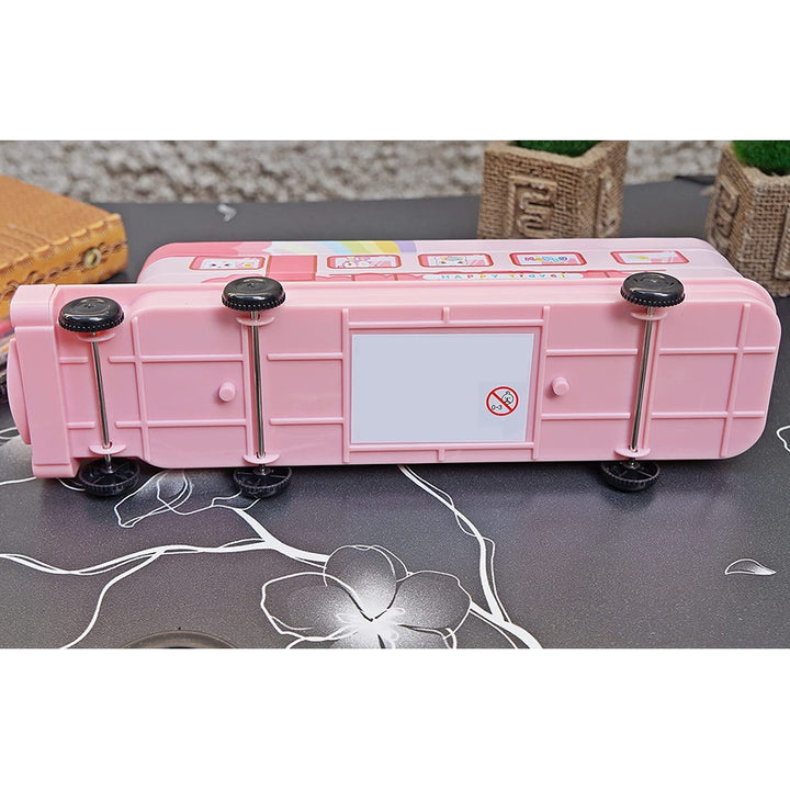 Multi-functional Metal Pencil Box Sharpener Insert Pencil Box Double Layers Stationery Item Train Engine Shape Geometry Box for Kids - Pink