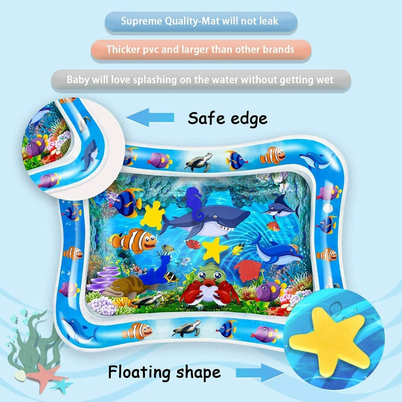 Tummy Time Baby Water Play Mat For Babies Non-Toxic Plastic 2 Leak-proof Nozzles for Water & Air Filling