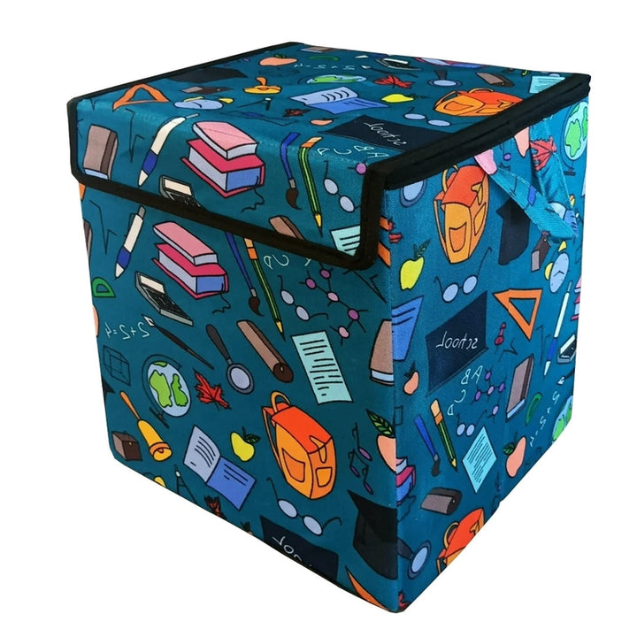 Educational Tool Doodle Printed Foldable Storage Box with Flip Top Lid Non Woven Fabric Laundry Basket Extra Stuff Toys/Clothes Organizer/Storage Basket for Books For Kids Boys & Girls