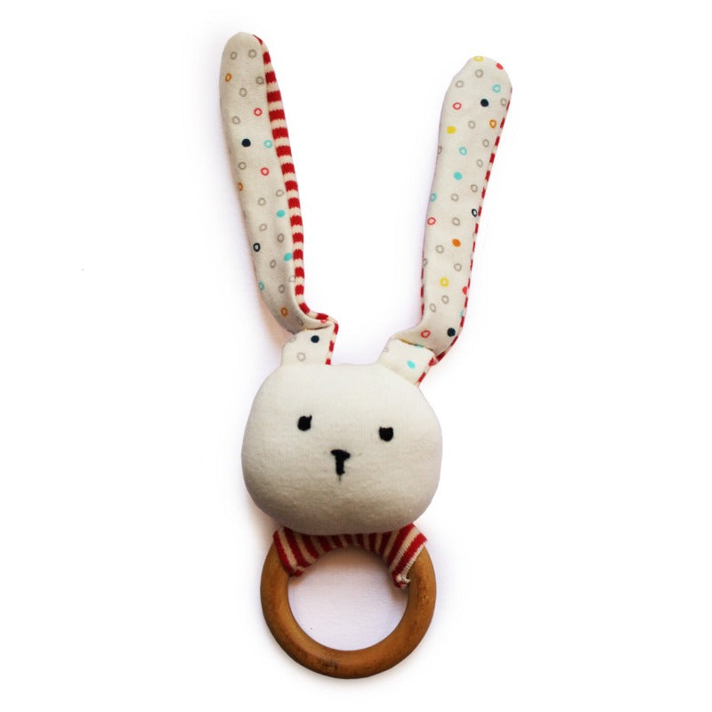 Striped Bunny Teether & Rattle Ring