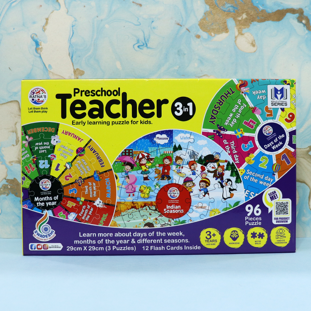 3 in 1 Preschool Teacher Puzzle For Kids (96 Pieces Puzzle with 12 Flash Cards)