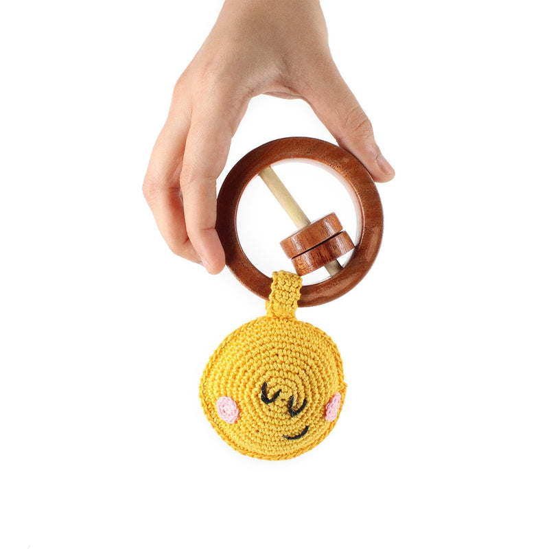 Wooden Crochet Sun Teether and Rattle
