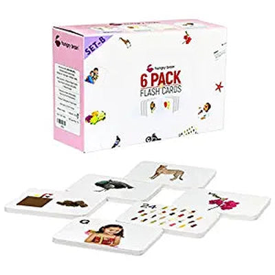 Pack of 6B - Wild Animals, Birds, Flowers, Colour & Shape, Numbers, Capital Alphabet Flash Cards for Kids