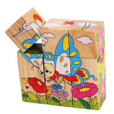 3D 6 Face Animal Block Puzzle 6 in 1 Wooden Cube Jigsaw Toys (Insects)