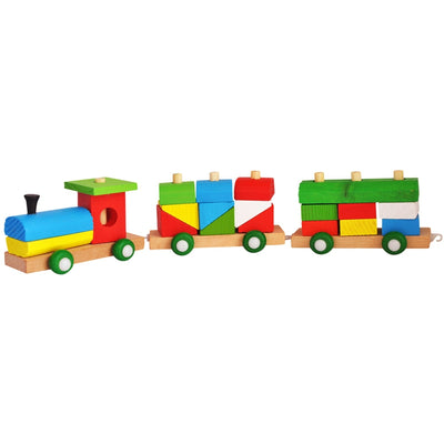 Shape Sorter Train (36 Pieces) Geometric Shapes Wooden Puzzle Stacking Toy