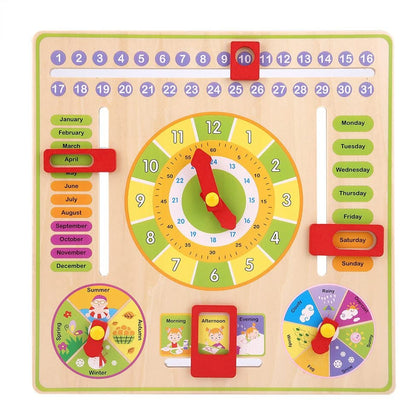 Wooden Calendar Toy Clock with Slider Board Game For Children