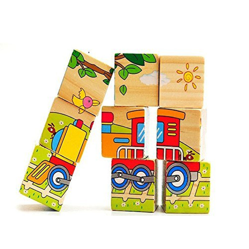 3D 6 Face Animal Block Puzzle 6 in 1 Wooden Cube Jigsaw Toys (Vehicles)