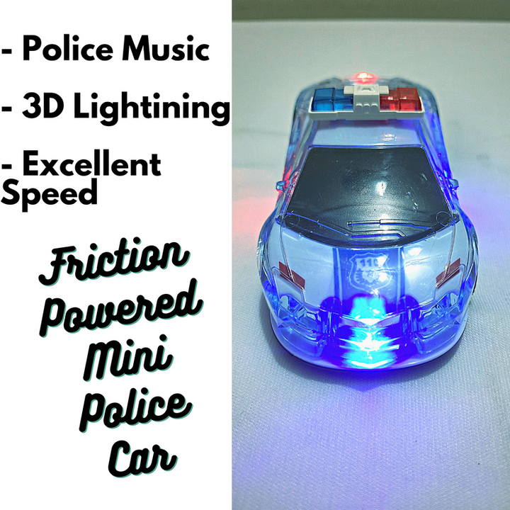 Friction Powered Mini Police Car with Music and 3D Lightning | Pull Back Police Car for Kids (Mini Police Car)