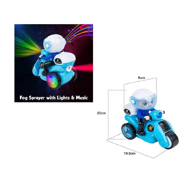 Light & Sound Music Stunt Police Motorcycle Bike -Bump and go Action 360 Degree Rotation - Blue