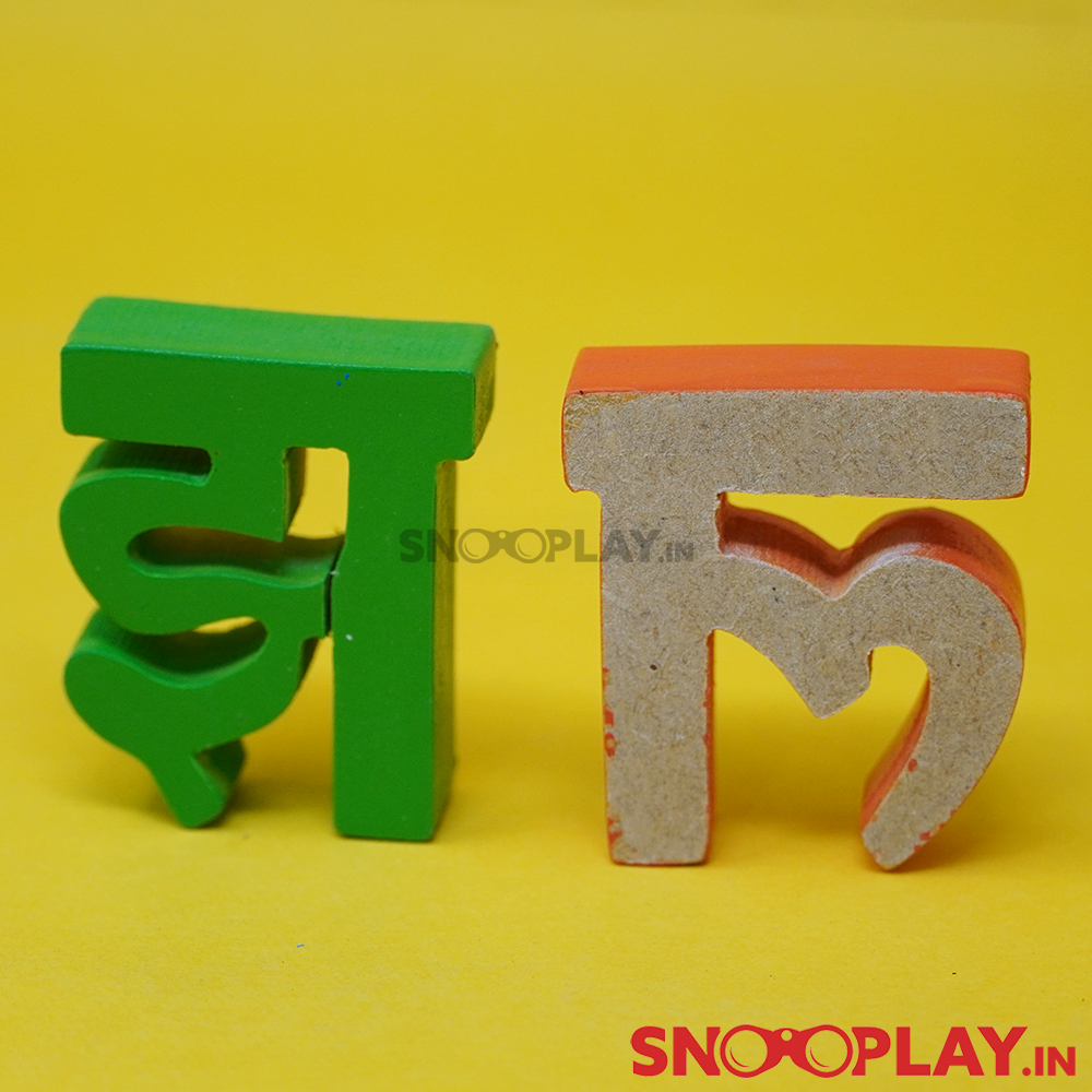 Colorful Wooden Hindi Alphabet Puzzle Set (With Printed Names & Pictures) - Jumbo