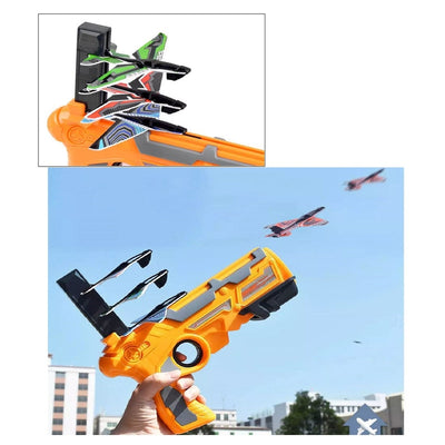 Flying Glider Planes Cardboard 4 Pcs & Launcher Shooter Gun Toy (Random Color Will Be Send)