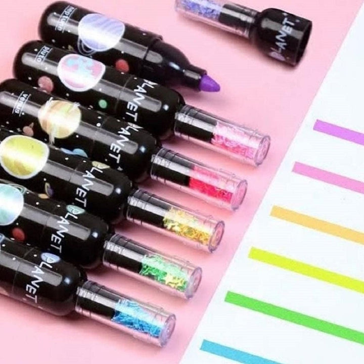 6 Pieces Colours Space Theme Highlighter Bottle Shapes Cute Highlighters Marker Pens Stationery Item