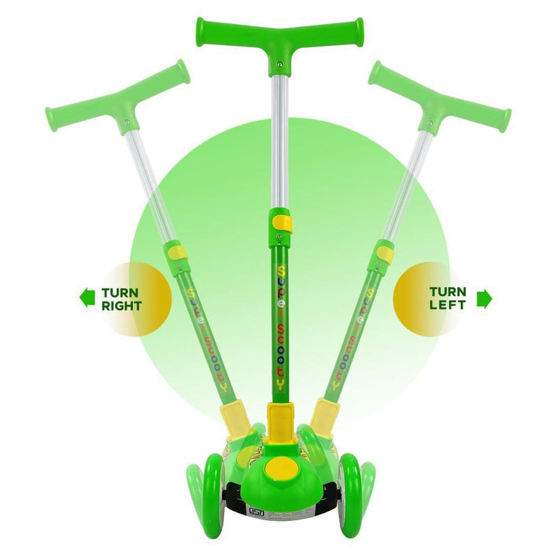 Kids Green Scooter  Adjustable & Fold-able Handle Green Printed Flashing LED Wheels Ride on Scooters