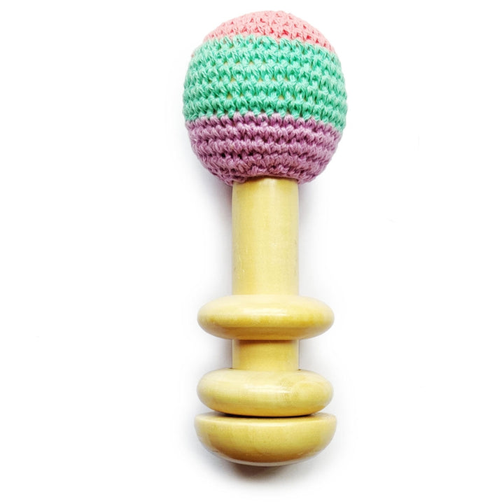 Organic Crochet Shaker Wooden Baby Rattle Toy