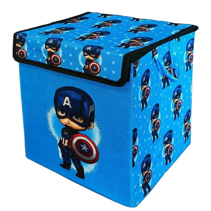 Cartoon Blue Printed Fold-able Storage Box with Flip Top Lid Non Woven Fabric Clothes Organizer Basket